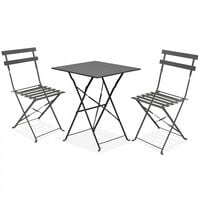 Table de jardin et 2 chaises en acier gris
