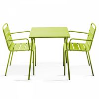 Palavas - Table de jardin carrée et 2 fauteuils acier vert - Vert