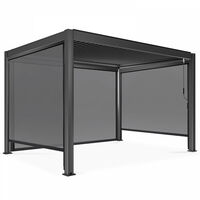 Oviala – Pergola bioclimatique autoportée 3 x 4 m – Lames orientables en aluminium – 4 gouttières pour évacuation des eaux – 3 stores verticaux en PVC