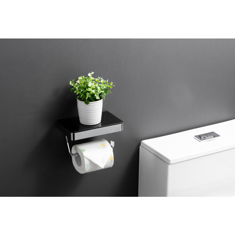 BERNSTEIN Portarotolo Carta Igienica G501 In Acciaio Inox Con Ripiano In Vetro – 17,5x11 Cm, Montaggio A Vite O Adesivo - 4