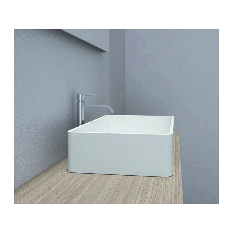 Lavabo da appoggio PB2012 in fusione minerale - 60 x 40 x 15 cm - Bianco  opaco