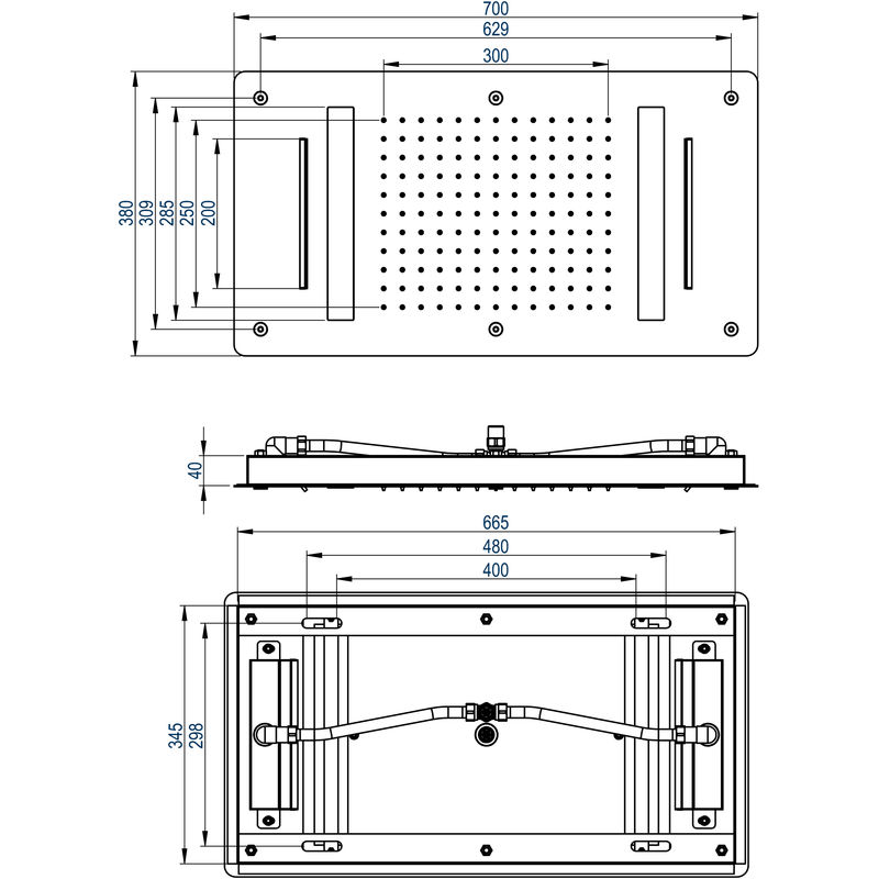 Soffione doccia con effetto-pioggia e cascata, installazione a soffitto- DPG  5017, 70 x 38cm