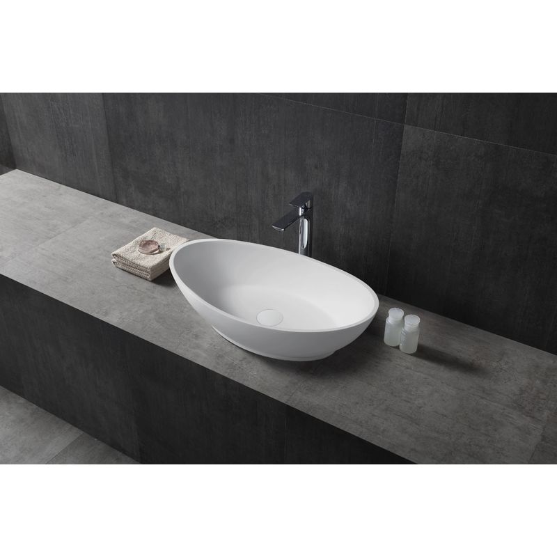 Lavabo da appoggio TWA63 di pietra solida (Solid Stone) - bianco opaco -  62,5x34,5x17,5cm Senza piletta Pop-up, senza coperchio supplementare