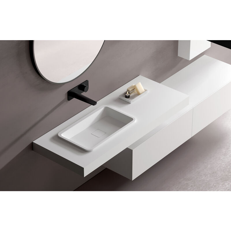 Lavabo design da appoggio o sospeso BS6059 - bianco - 100 x 48 x 10 cm