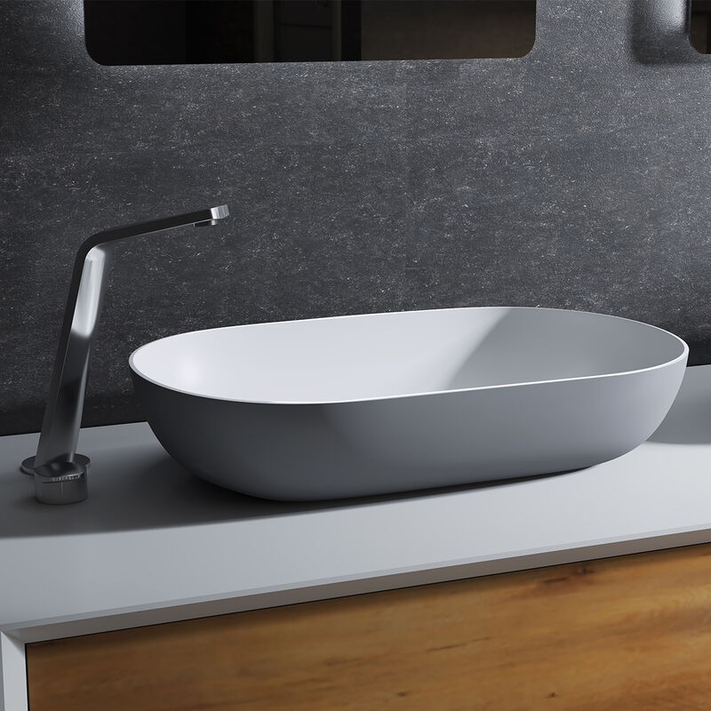 Mobile bagno sospeso 100 cm grigio medio e lavabo in ceramica - Helen