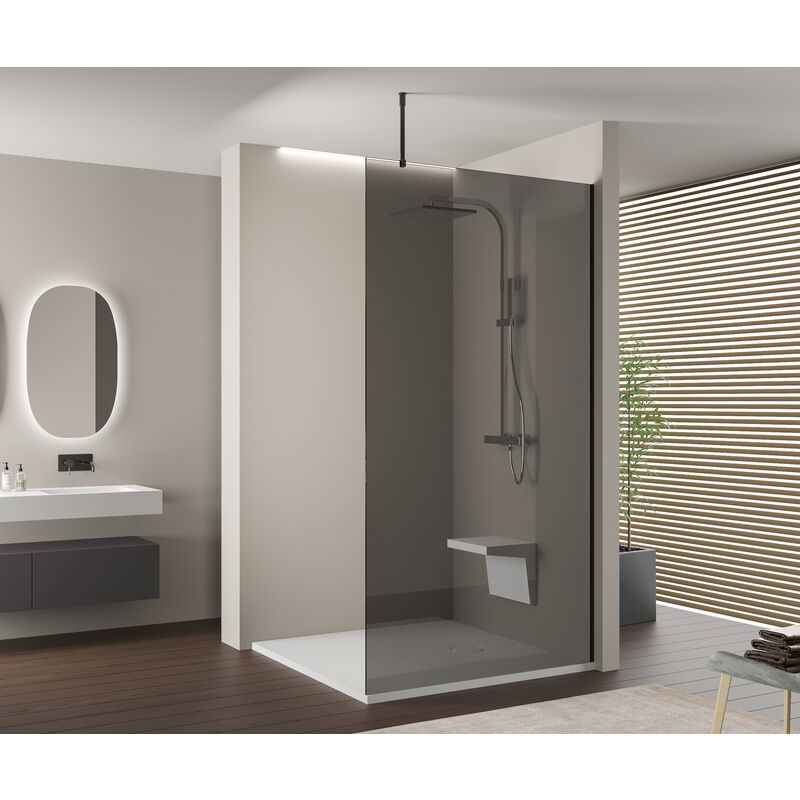 Parete doccia Walk-In EX102-2 - Vetro grigio di 10mm - Profilo in acciaio  inossidabile 14mm - larghezza e colore profilo a scelta 1200mm, Ohne (ab  130cm Breite mit Stabilisationsstange) (de), Grafite