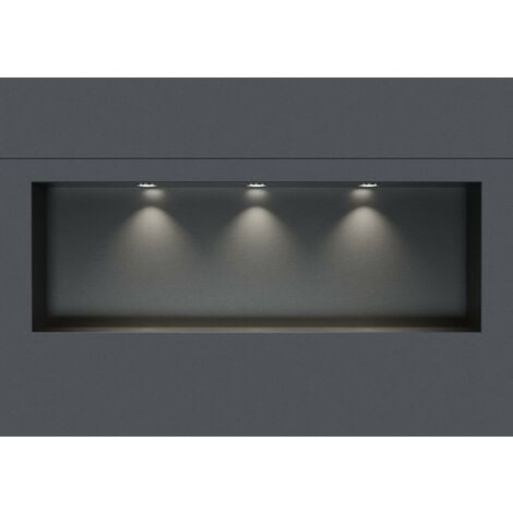 Nicchia da parete in acciaio inox NT309010X senza bordo con faretti LED -  30 x 90 x 10 cm (A x L x P) - colore selezionabile Gunmetal, 3x Spot  Einbaurahmen Chrom (de)