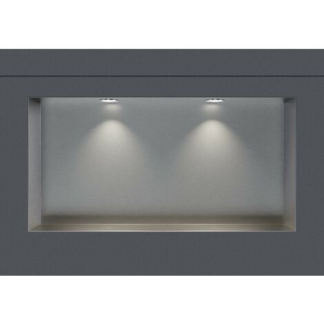 Nicchia da parete in acciaio inox NT206010X senza bordo con faretti LED -  20 x 60 x 10 cm (A x L x P) - colore selezionabile Acciaio satinato, 2x  Spot Einbaurahmen Chrom (de)