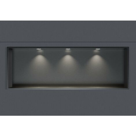 BERNSTEIN - Nicchia doccia in acciaio inox + 3 faretti LED, ripiano incorporato 30x90x10cm (AxLxP) Metallo da sparo, 3x faretti cromata	Canna di fucile, Cornice per installazione spot 3x cromata