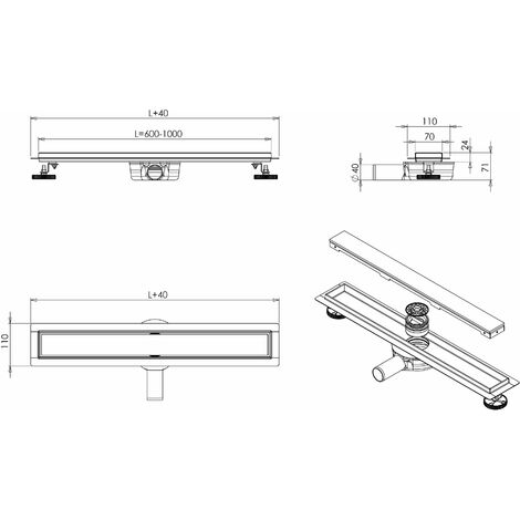 AICA ITALY 2in1 Canaletta di scarico doccia 150cm canalina doccia acciaio  inox con sifone antiodore per box doccia a pavimento