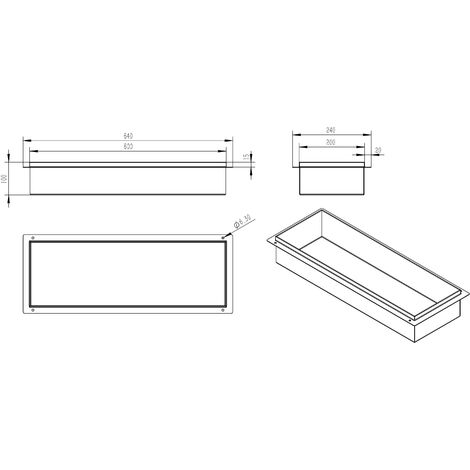 Nicchia a muro in acciaio inox NT206010X senza cornice - 20 x 60 x 10 cm (L