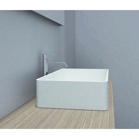 Lavabo da appoggio PB2012 in fusione minerale - 60 x 40 x 15 cm - Bianco  opaco