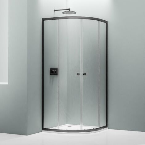 BERNSTEIN - Cabina doccia a quarto di cerchio in vetro spesso 6mm con 2 porte scorrevoli a tenuta stagna - NT509 - 100x100x195cm, Nero opaco 100x100 cm, Nero opaco (1/5)