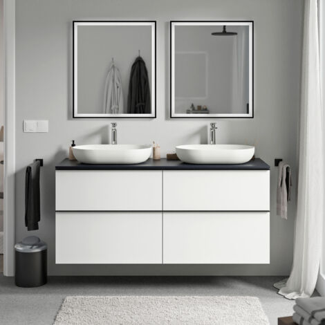 BERNSTEIN - Mobile lavabo sospeso MDF Bianco opaco, Piano lavabo blu notte opaco, Maniglia nero opaco - 120x46x62cm - LAVOA Bianco opaco, Nero opaco, Blu notte opaco