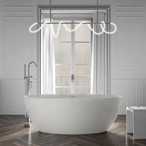 BERNSTEIN - Vasca da bagno centro stanza ovale in acrilico 180x80x60cm Bianco opaco + Piletta e troppopieno - TERRA 2.0	Bianco opaco, 180x80 cm