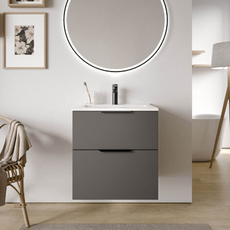 BERNSTEIN - Mobiletto bagno antracite opaco 60x46x62cm (LxPxA) 2 cassetti, maniglie cromate - TIM60 Antracite opaco, cromo (1/5)