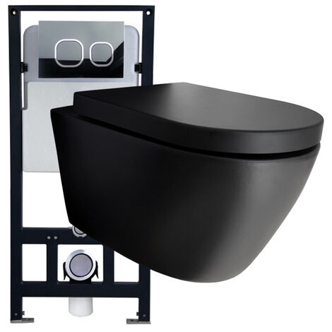 Nera Wall Hung Rimless Matte Black Toilet & Soft Closing Seat - LUSSO