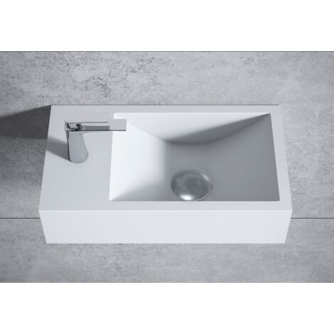 Lavabo ad angolo bagno piccolo in pietra solida (Solid Stone) TWG70 -  bianco opaco - 50 x 50