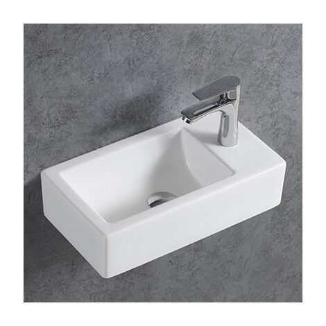 Lavandino bagno piccolo in ceramica sanitaria KW302 - 45,5 x 25 x 12 cm -  bianco lucido