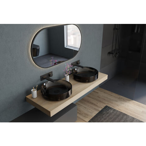 Lavabo da appoggio NT2430G in resina sintetica - 42 x 42 x 11 cm - nero  lucido Senza piletta Pop-up