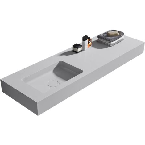 BERNSTEIN - Lavabo a parete in fusione minerale con scarico - 111x45x12cm - BA8014 - Blanc mat, Senza console Bianco opaco, Senza telaio di base