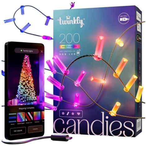 Guirlande Bougie connectée IP20 12m 200 LEDS RGB fil vert TWINKLY CANDIES - TWINKLY