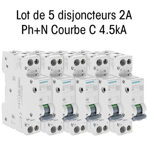 Lot de 5 Disjoncteurs électriques phase + neutre 2A - SIEMENS