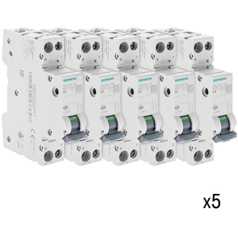 Lot de 5 Disjoncteurs électriques phase + neutre 2A - SIEMENS