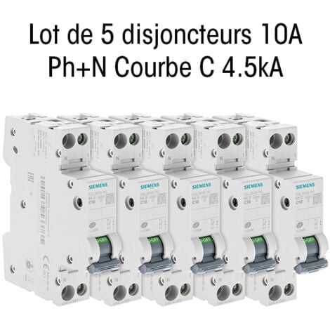 Lot de 5 Disjoncteurs électriques phase + neutre 10A - SIEMENS