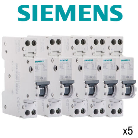 Lot de 5 Disjoncteurs électriques phase + neutre 16A - SIEMENS