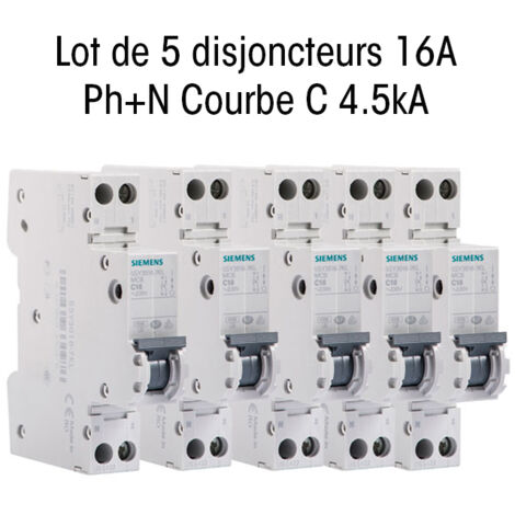 Lot de 5 Disjoncteurs électriques phase + neutre 16A - SIEMENS