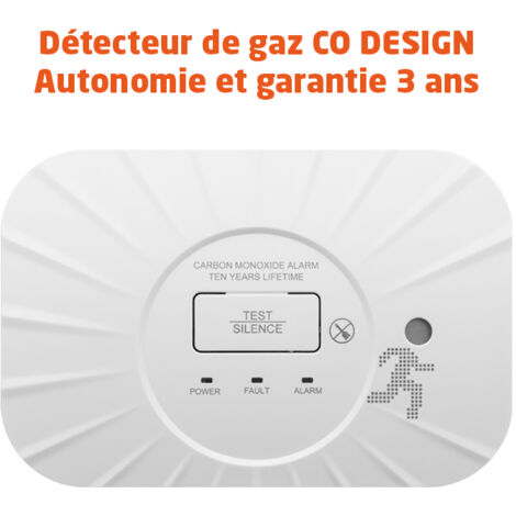 Détecteur de gaz CO DESIGN -Autonomie et garantie 3 ans - EVACUATE
