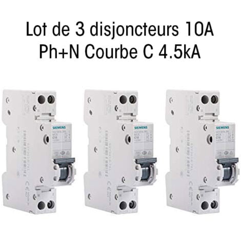 5SY3010-7KL LOT 3 DISJONCTEURS MODULAIRES 230V, 4,5kA, 1+N POLES, COURBE C, 10A - SIEMENS