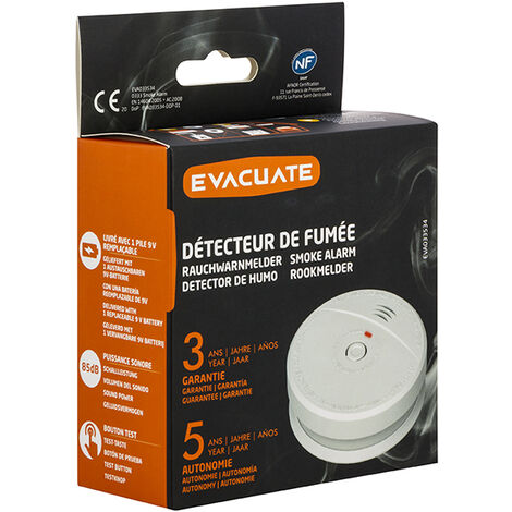 EVACUATE- Détecteur de fumée NF autonomie 5 ans + Détecteur de monoxyde de  carbone NF 3 ans + couverture anti-feu 1,20x1,20 M