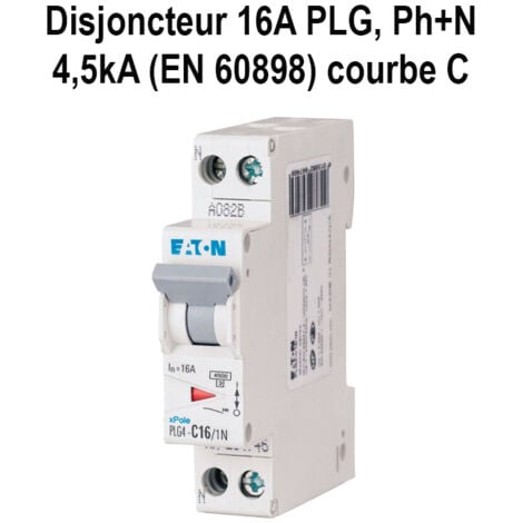 Disjoncteur 16A PLG, Ph+N 4,5kA (EN 60898) courbe C - EATON