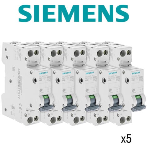 Lot de 5 Disjoncteurs électriques phase + neutre 20A - SIEMENS