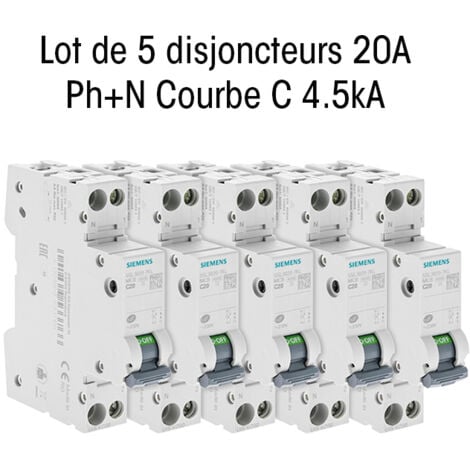 Lot de 5 Disjoncteurs électriques phase + neutre 20A - SIEMENS