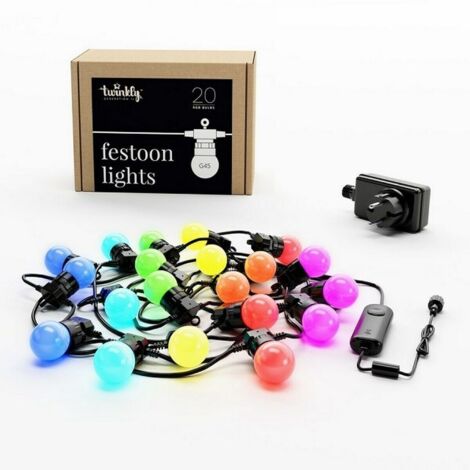 Twinkly Festoon – Guirlande de Lumières à Ampoules LED Contrôlées par une Application avec 20 LED RGB. 10 Mètres. - TWINKLY