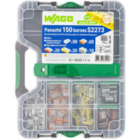 Wago – Malette de 150 bornes de connexion S2273 2, 3, 4, 5 et 8 entrées pour fils rigides – PUSH WIRE® pour conducteurs 0,5 à 2,5 mm² – Tension 450V, courant 24A