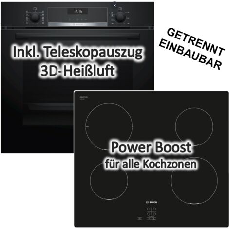 Herdset BOSCH Backofen Teleskopauszug EcoClean + Induktionskochfeld rahmenlos autark 60 cm