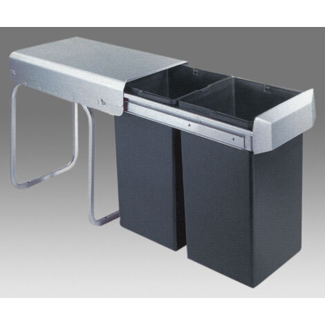Victory Einbau-Abfallsammler Double Man - 28 Liter (2x14 Liter), Silber/anthrazit, ab 30er Schrankbreite
