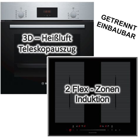 HERDSET Bosch Backofen 3D-Heißluft + Kochfeld Flächeninduktion Booster 60cm autark