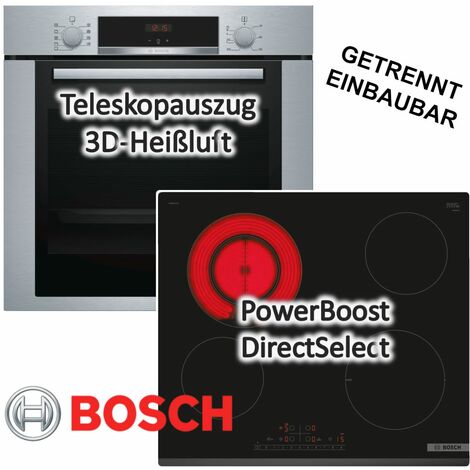 HERDSET Bosch Einbaubackofen + Glaskeramikkochfeld autark 60cm 1-fach Teleskopführung
