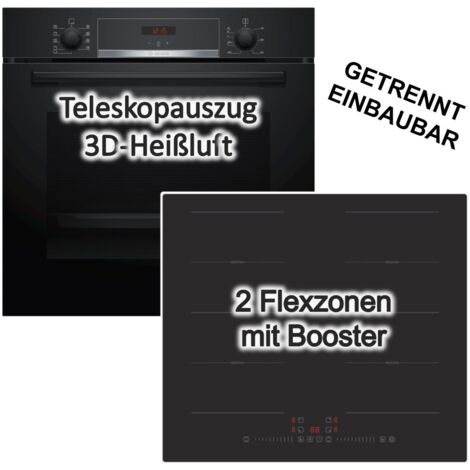 HERDSET Bosch Backofen Teleskopauszug + PKM Induktionskochfeld - schwarz autark 60 cm