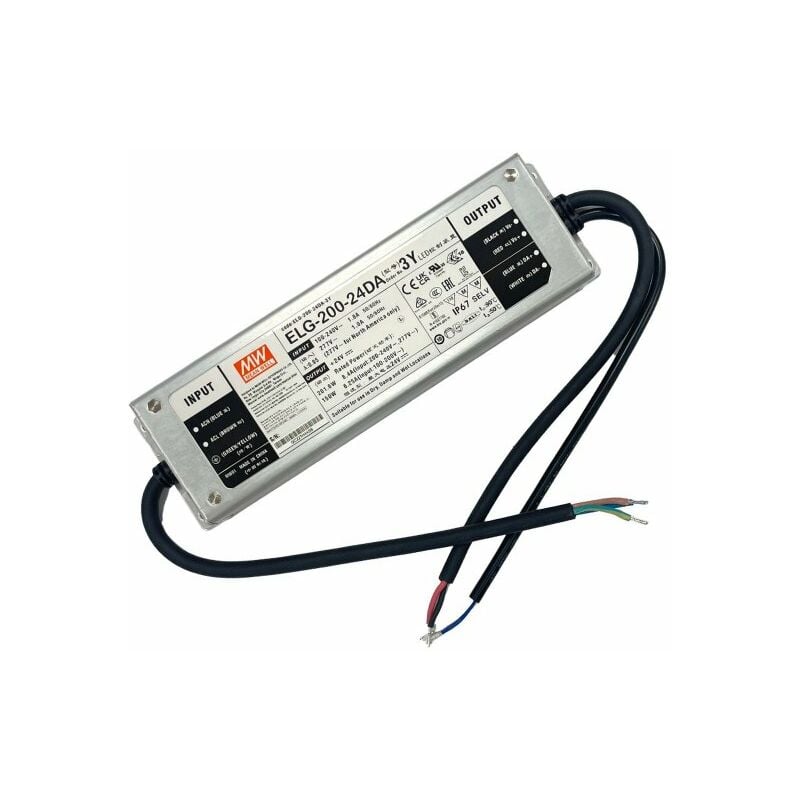 MeanWell ELG-200-24DA-3Y Alimentatore Dimmerabile DALI IP67 200W 24V 8,4A Input  220V e 110V