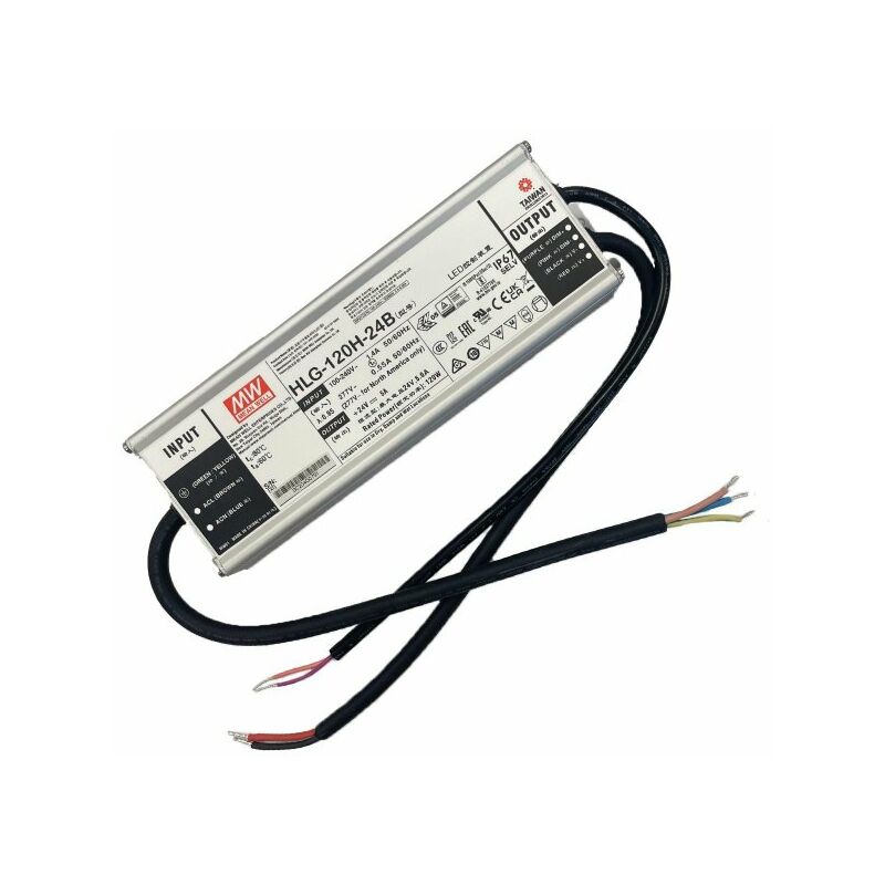 Meanwell HLG-120H-24B Alimentatore Led Driver CC CV Dimmerabile 120W 24V 5A  IP67 Input 220V 110V