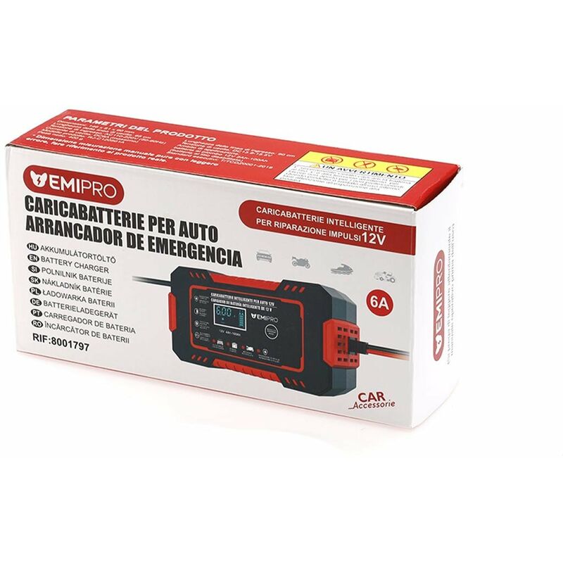 Caricabatterie per Auto 12V 6A Ricarica Batteria Auto Moto 12V 4Ah