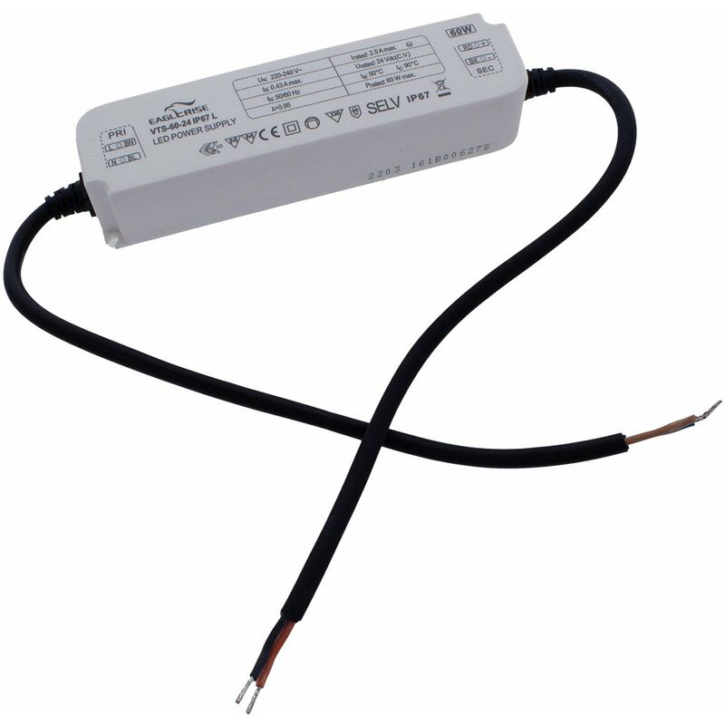 Alimentatore Trasformatore LED Cerificato ENEC Output 60W 24V 2,5A Input  220V IP67 Compatibile Meanwell LPV-60-24