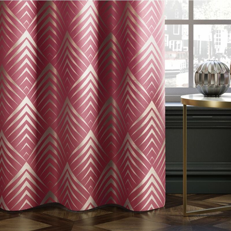 Tenda PIRAMIDES colore rosa stampato motivi geometrico stile moderno  occhielli d'argento oxford 140x250 AmeliaHome