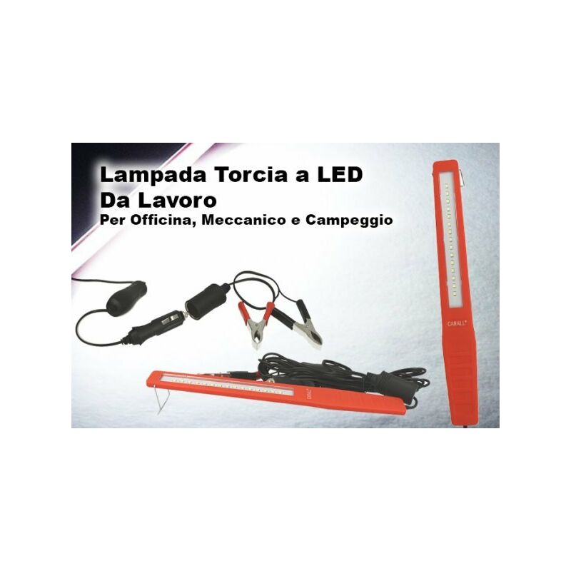 Lampada Torcia Led Officina Slim 7mm 12V 2W 15 Smd Presa Accendisigari  Pinze a Coccodrillo Batteria Cavo 5 Metri